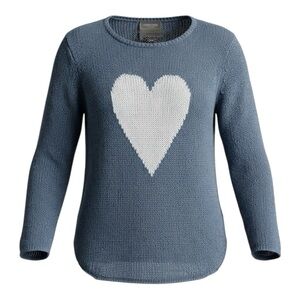 Wooden Ships Women’s Blue & White Knit Sweater With Heart Size M/L